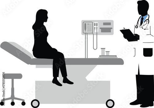 Patient doctor consultation healthcare exam vector illustration