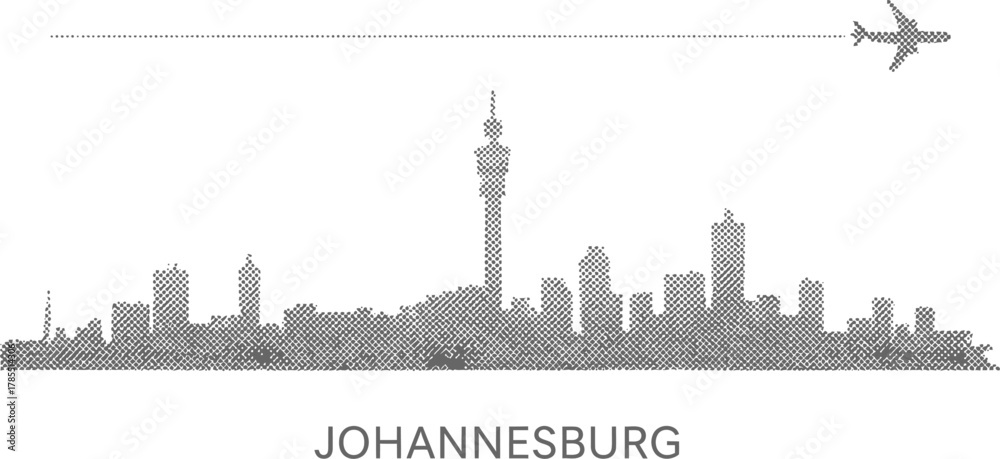 Obraz premium Johannesburg Skyline and Airplane Dot Art Graphic