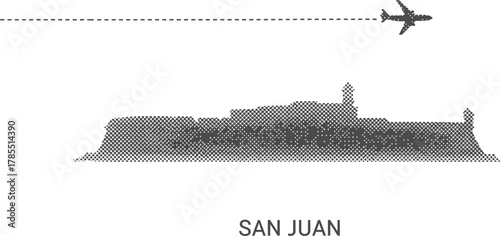 San Juan Skyline with Airplane and Flight Path