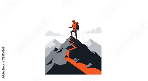 Adventure awaits as a lone hiker conquers the mountain peak, embodying courage and determination in the face of nature's challenge