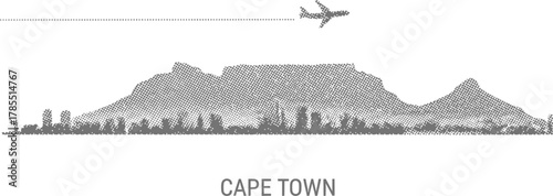Stylized Cape Town Skyline with Airplane Silhouette