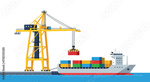 Efficient container ship loading cargo with crane for global trade and modern logistics, illustrating sea freight and international shipping solutions