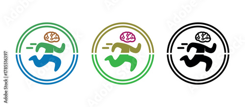 Running figure with a brain symbol above represents the concept of mental agility and speed.