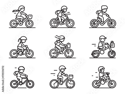 Kids Bicycle Play Line Art Happy Day