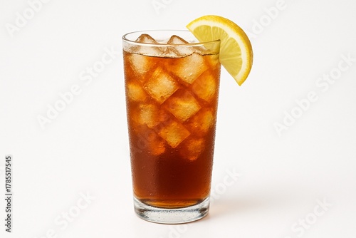 Cool Iced Tea: A refreshing glass of iced tea, garnished with a vibrant lemon slice, showcasing the perfect blend of refreshment.