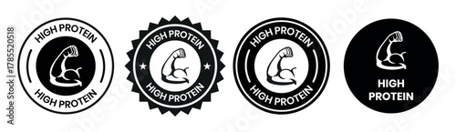 high protein food label emblem flat color vector illustration template design. high protein sign, logo, badge, icon, sticker, label, emblem, stamp, symbol, black, line, flat vector.