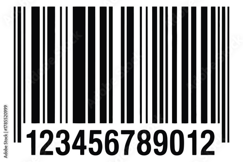 barcode icon with numbers, universal product code EAN-13, fake scan code for product identification, retail price tag symbol, isolated illustration for packaging and inventory design.