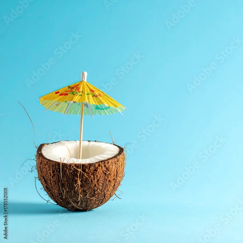 Wallpaper Mural Half coconut w/ umbrella against blue Torontodigital.ca