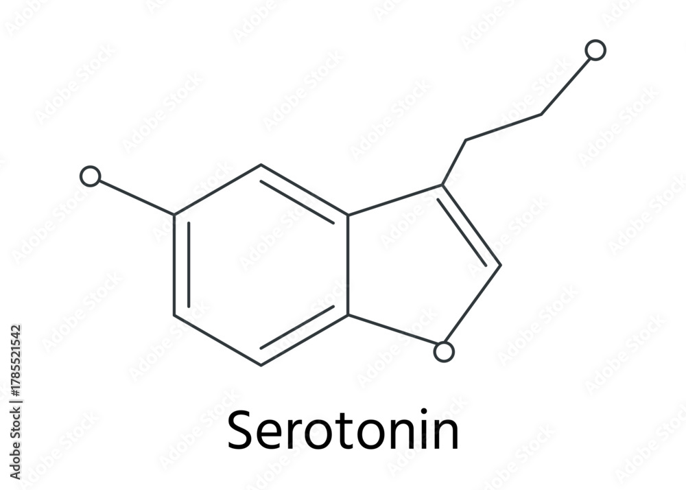 Fototapeta premium セロトニンの化学構造式のイラストセット ハニカム構造