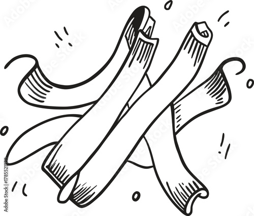 Hand drawn doodle illustration of aromatic cinnamon sticks food