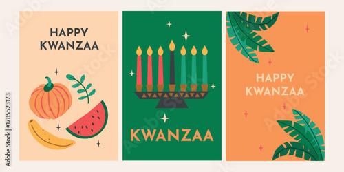 Set collection of Happy Kwanzaa card banner invitation poster