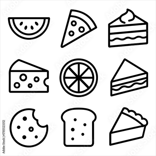 Various Food Icons A Collection of Delicious Desserts, Snacks, and Treats for Web Design and Print