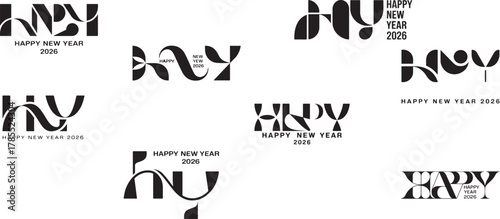Abstract typographic designs for happy new year typography