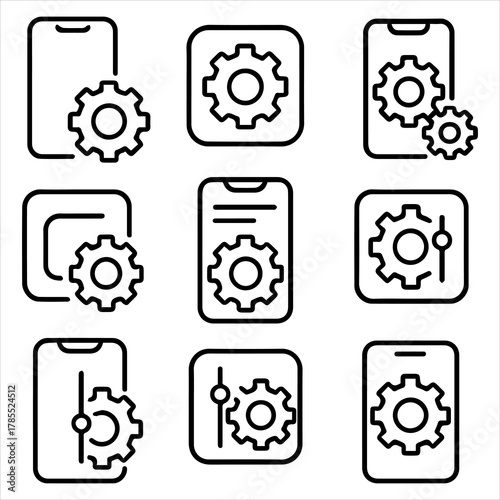 Smartphone Settings Icons Set - Customizable Gear Symbols for Mobile Interface Design