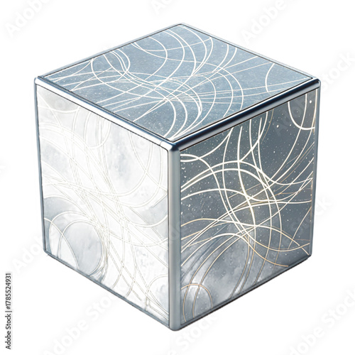 Abstract cube with swirling lines pattern offers modern design element for tech, architecture, or product showcase projects needing a futuristic touch today