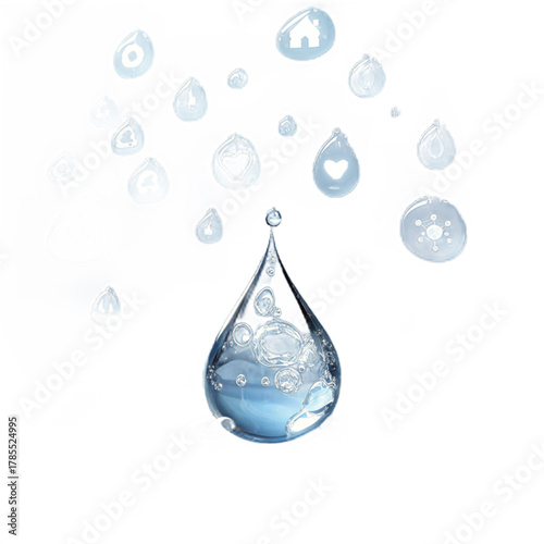 Stunning water drops form abstract shapes symbolizing ideas, home, love, and connection, perfect for modern concepts.