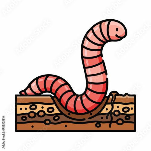 Earthworm burrowing in soil, earthworm crawling and leaving a trail in ground. Shows earthworm burrowing as creature moves in nature, leaving tunnels in fertile soil.