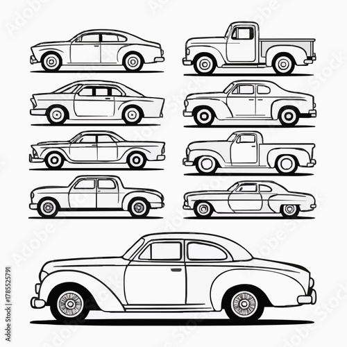 Classic Vintage Car and Truck Line Art Vector Collection 🚗