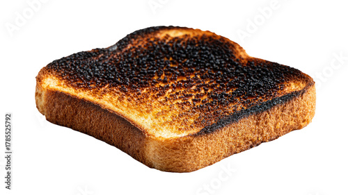 Burnt toast, dark and uneven, edges browned