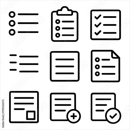 Collection of checklist and document icons representing tasks, planning, and organization for digital and print projects