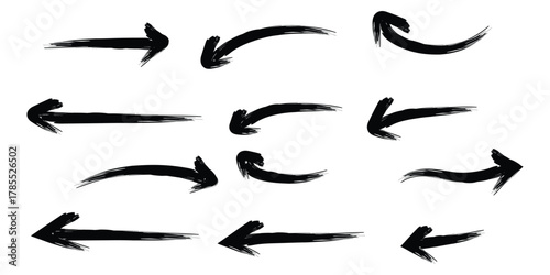 Set of Grunge, brush stroke Arrows icon vector. guidance and direction symbol. vector illustration.