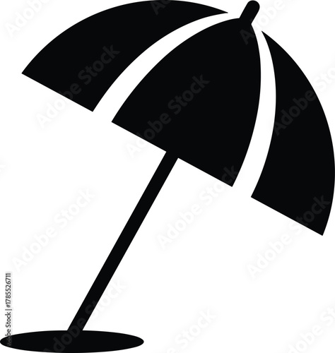 Beach umbrella silhouette vector, outdoor leisure icon, summer vacation symbol, tropical holiday design, resort relaxation graphic, striped canopy illustration art