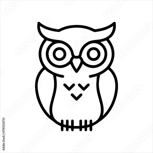 Minimalist black line art illustration of an owl, featuring a stylized and wise design, perfect as a graphic icon or logo element for educational, nature, or wisdom-themed projects