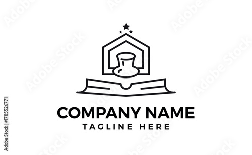 Negative space house with hat magician tie moustache simple creative geometr