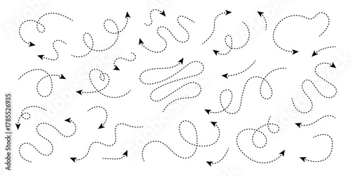 Hand drawn curved dotted line thin directional arrows icon vector. way forward, direction symbol. vector illustration.