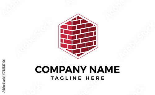 Hexagon red brick Logo Inspiration isolated on white background