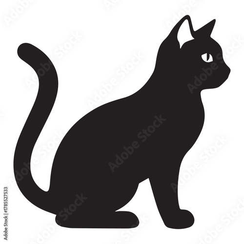 Black Cat Silhouette Sitting in Profile feline animal