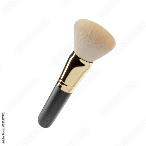 single fluffy makeup brush with a golden ferrule and black handle