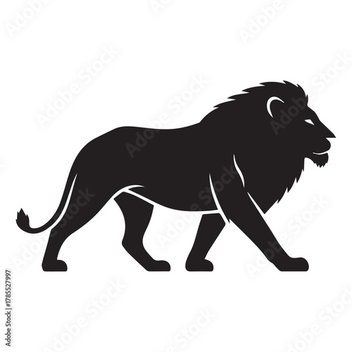Black silhouette of a walking lion animal mammal