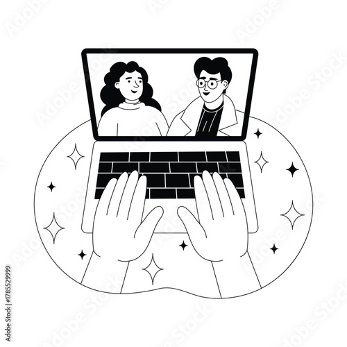 Conducting digital conferences for remote teamwork Outline Illustration
