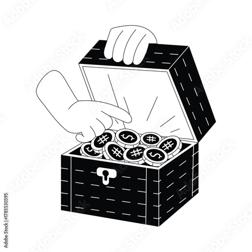 Claiming earned bonuses or digital achievements Outline Illustration
