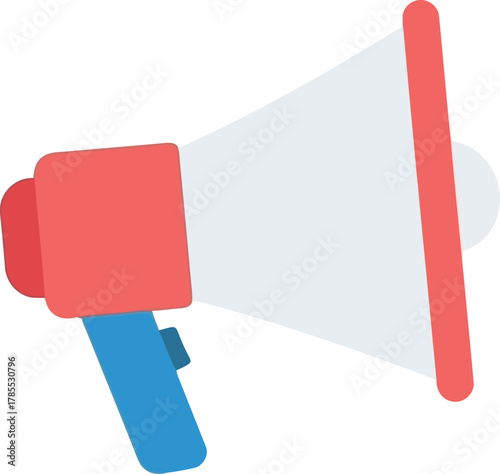Red blue megaphone announcing loudly