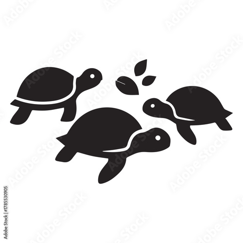 Three Black Turtle Silhouettes with Leaves tortoise