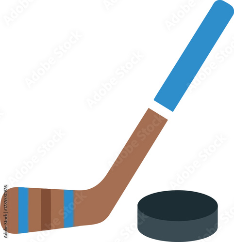 Ice hockey stick and puck isolated