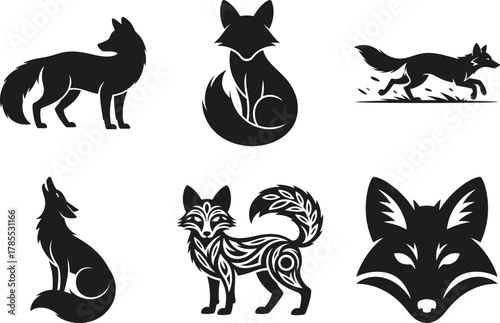 Fox Silhouette Vector Set – Wild Animal and Tribal Design Illustrations