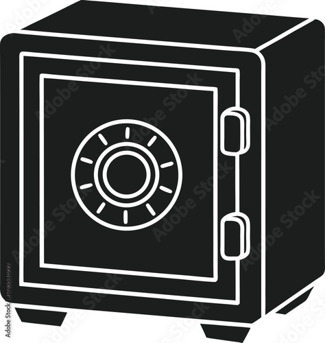 Black silhouette of a safe deposit box with a dial and handle
