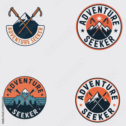 Adventure Seeker Mountain Hiking Emblem Set Keywords: adventure seeker, mountain, hiking, emblem