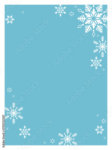 シンプルな雪の結晶のイラスト、縦型のフレーム・テンプレート