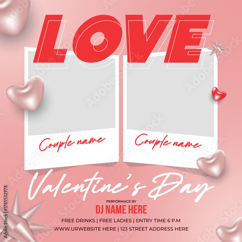 Happy Valentine's day couple frame template. Valentine background for social media post and banner