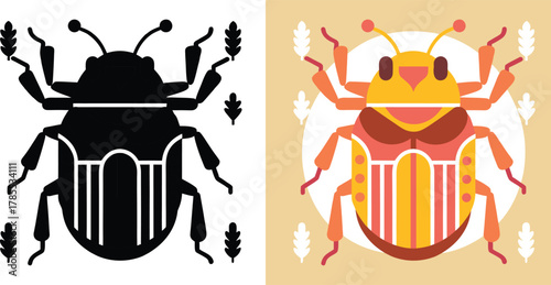 Bold graphic scarab beetle designs, perfect for branding, invitations, or quirky prints, showcasing nature's charm with a modern twist!