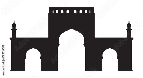  Architectural silhouette of a grand islamic gateway with minarets and arches silhouette