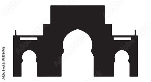  Architectural silhouette of an ornate gateway with arched entrances