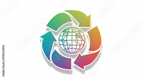 Colorful recycling symbol with globe representing environmental protection and sustainable development initiatives