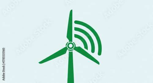 Green wind turbine with wifi signal, representing renewable energy and connectivity
