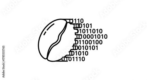 Coffee bean with binary code, representing digital coffee, datadriven agriculture, or the internet of things