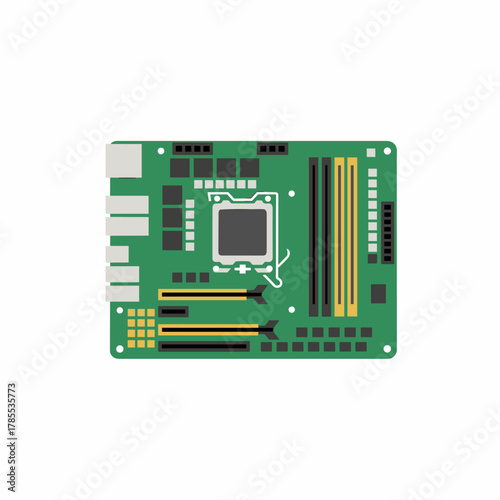 Simple Flat Illustration of an Electronic Motherboard